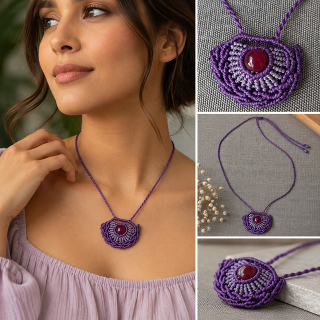 Collar Artesanal Lila Y Carmesí ✨💜